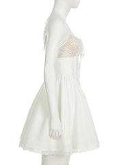 Square neck lace ruched zip-up cami mini dress