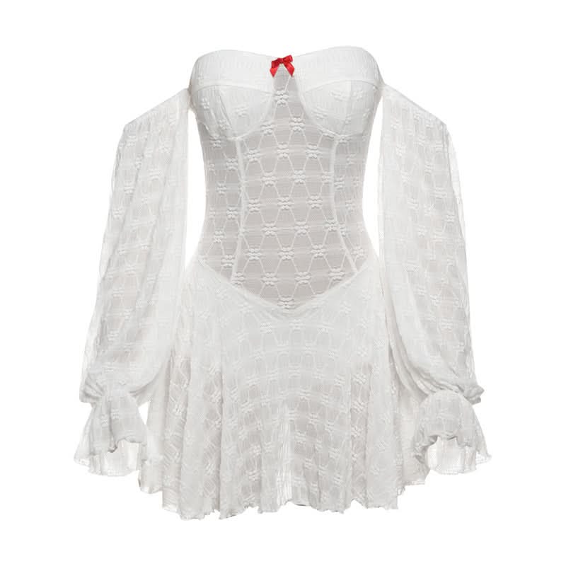 Off shoulder long sleeve bowknot solid mini dress