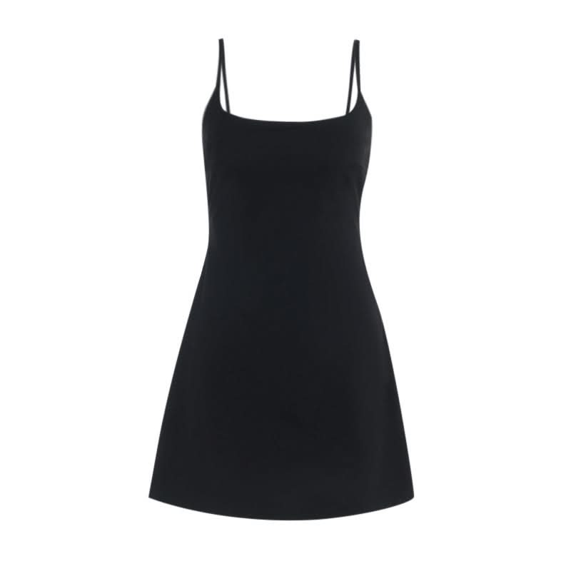 U neck solid backless cami mini dress