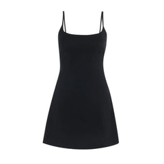 U neck solid backless cami mini dress