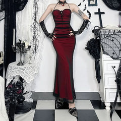 Halter ruched mesh padded maxi dress