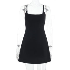 U neck solid backless cami mini dress