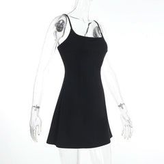 U neck solid backless cami mini dress