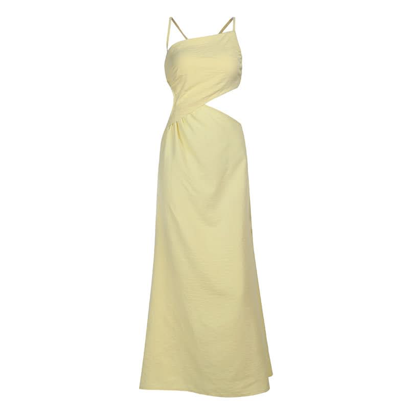 Cross back hollow out zip-up cami cut out maxi dress