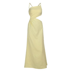Cross back hollow out zip-up cami cut out maxi dress