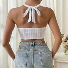 Textured halter self tie tassels solid top