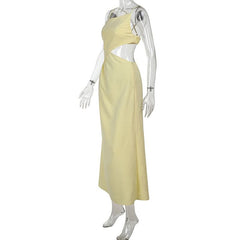 Cross back hollow out zip-up cami cut out maxi dress