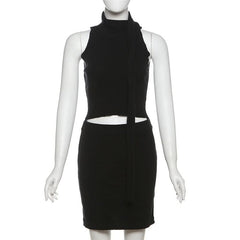 Crewneck sleeveless solid mini skirt set