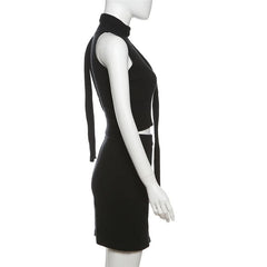 Crewneck sleeveless solid mini skirt set