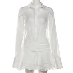 Long sleeve button zip-up chiffon ruffle mini dress