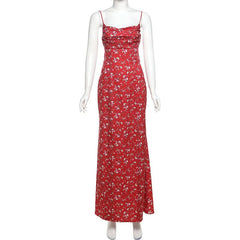 Zip-up ruched flower print slit cami maxi dress