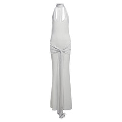 Halter u neck self tie backless maxi dress