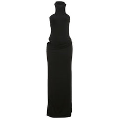 Crewneck button solid maxi skirt set