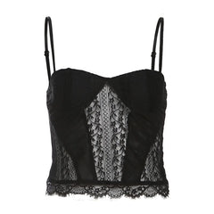 Lace hem v neck mesh backless cami top