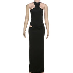 Crewneck button solid maxi skirt set