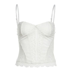 Lace hem v neck mesh backless cami top