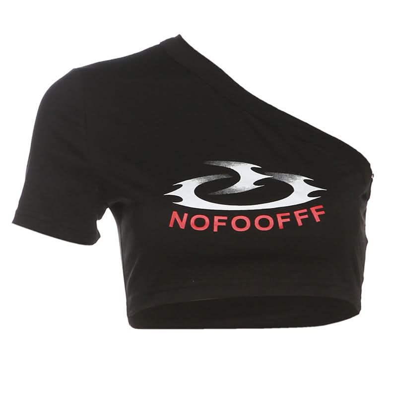 Short sleeve one shoulder letter pattern top