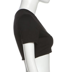 Short sleeve one shoulder letter pattern top