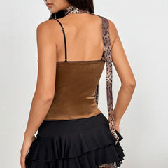 Leopard print bowknot corset cami top
