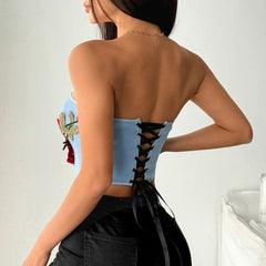 Flower embroidery bustier tube top