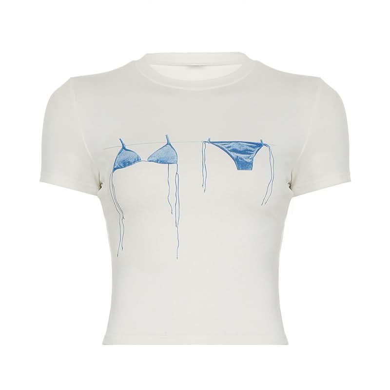 Crewneck short sleeve bikini print top