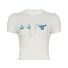 Crewneck short sleeve bikini print top