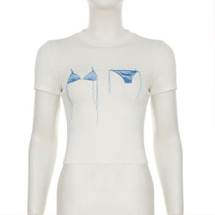Crewneck short sleeve bikini print top
