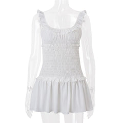 Smocked u neck ruffle cami mini dress