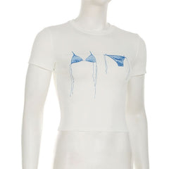 Crewneck short sleeve bikini print top