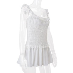 Smocked u neck ruffle cami mini dress
