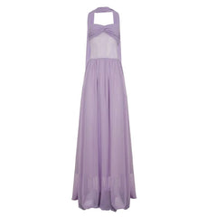 Sweetheart neck mesh ruched halter maxi dress
