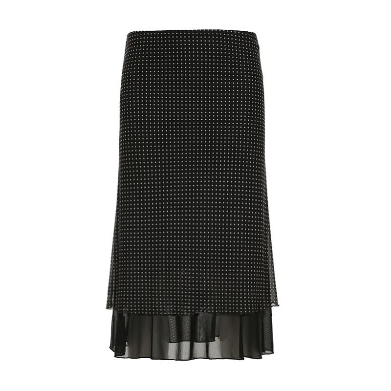 Polka dot ruffle mesh maxi skirt