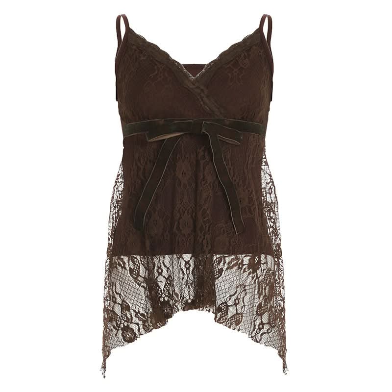 V neck bowknot lace cami top