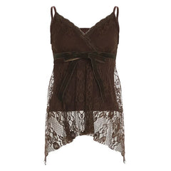 V neck bowknot lace cami top