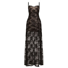 Lace ruched high slit cami maxi dress