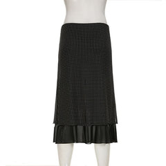 Polka dot ruffle mesh maxi skirt