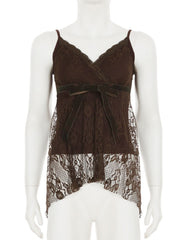 V neck bowknot lace cami top