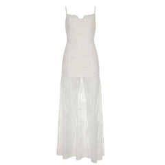 Lace ruched high slit cami maxi dress