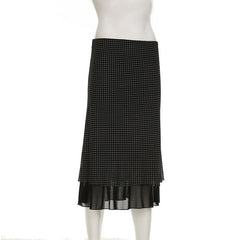 Polka dot ruffle mesh maxi skirt