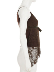 V neck bowknot lace cami top