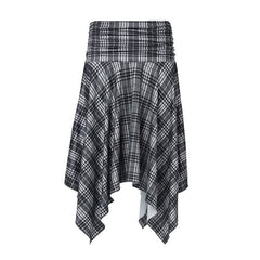 Plaid irregular ruched midi skirt