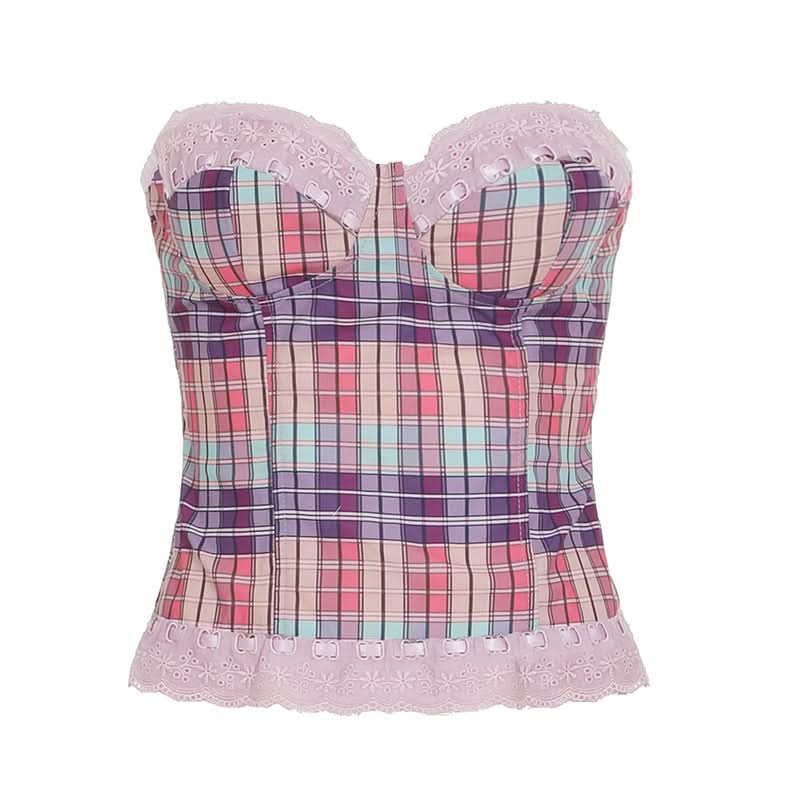 Sweetheart neck lace hem tube top