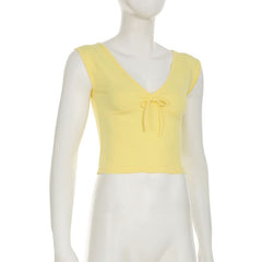 V neck bowknot cap sleeve top