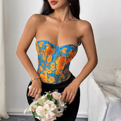 Flower print sweetheart corset lace up top