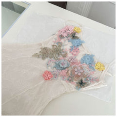 Flower embroidery u neck lace cami maxi dress
