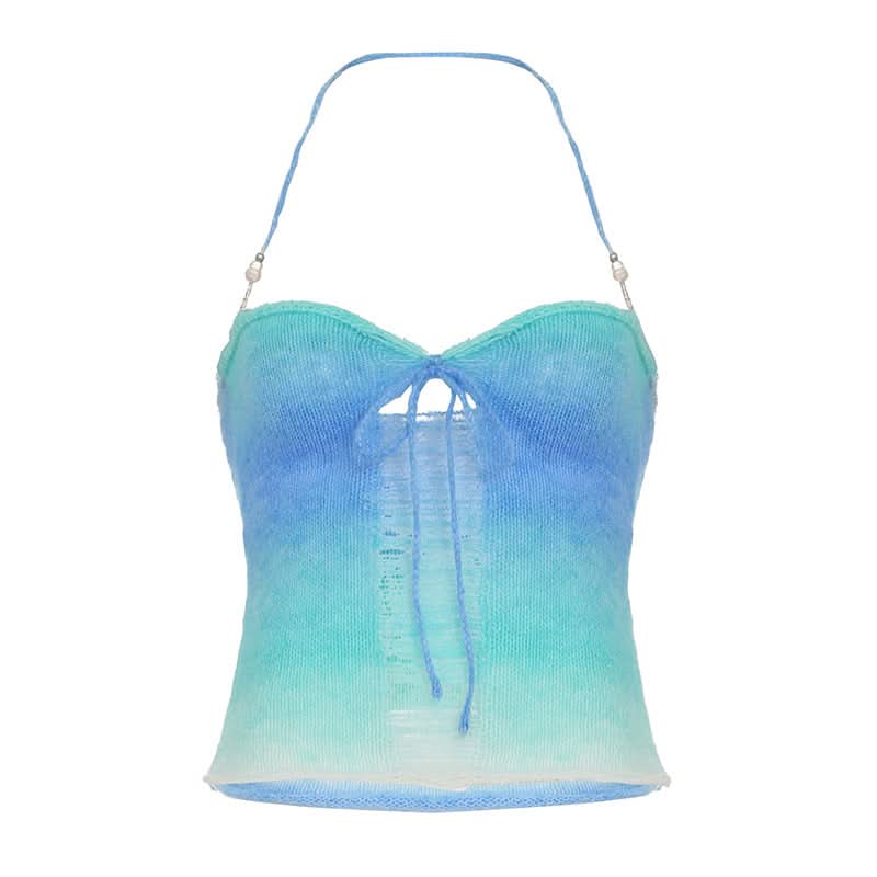 Halter gradient knitted hollow out cut out top