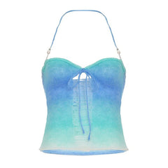 Halter gradient knitted hollow out cut out top