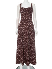 Slit flower print backless zip-up cami maxi dress
