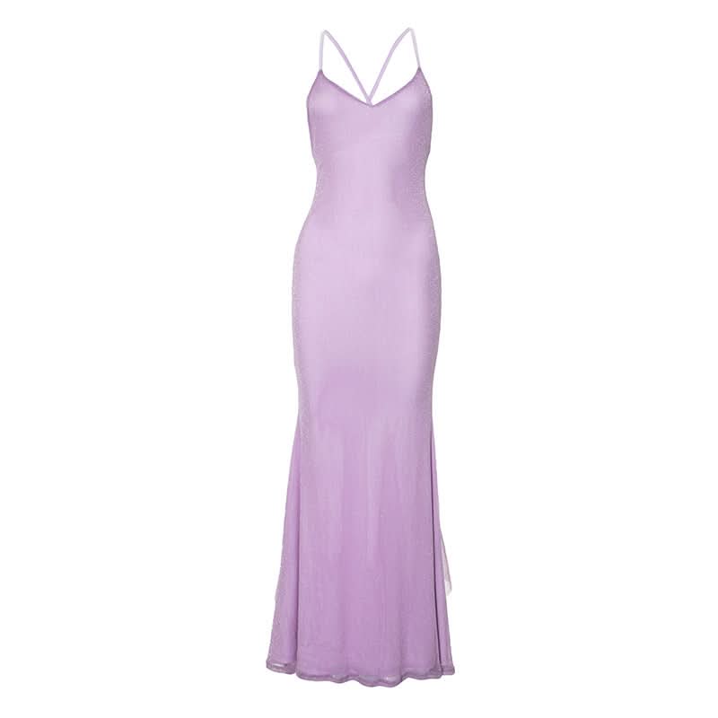 V neck cross back bowknot cami maxi dress