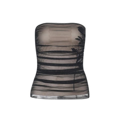 Ruched mesh flower pattern tube top